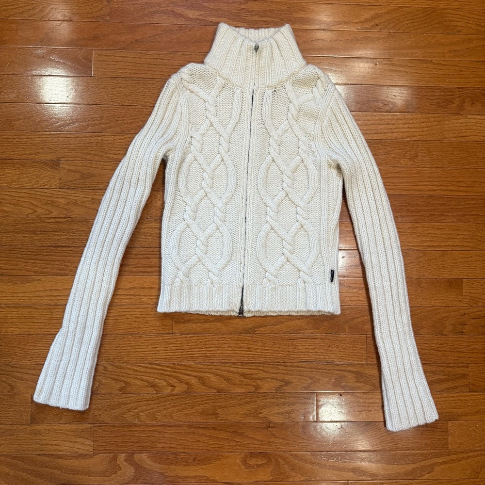Y2K Abercrombie & Fitch Cable Wool Zip Cardigan Sweater Womens Juniors Small VTG